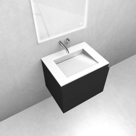 Oltens Vernal set: 60 cm vanity unit with Stila LavaForm washbasin in matt black/gloss white 68808300