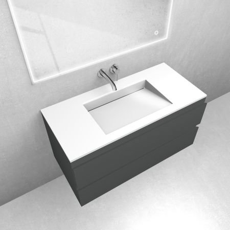 Oltens Vernal-Set: Waschtischunterschrank 100 cm mit Waschtisch „Stila LavaForm“ in Graphit matt/Weiß glänzend 68812400