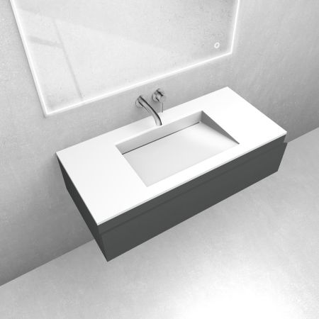 Oltens Vernal-Set: 100 cm breiter Waschtischunterschrank mit Stila LavaForm-Waschbecken in Graphit matt/Weiß glänzend 68813400