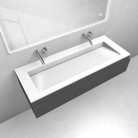 Oltens Vernal-Set: 120 cm breiter Waschtischunterschrank mit Stila LavaForm-Waschbecken in Graphit matt/Weiß glänzend 68815400