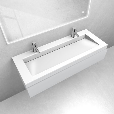 Oltens Vernal-Set: Waschtischunterschrank 120 cm mit Waschtisch „Stila LavaForm“ in Mattgrau/Hochglanzweiß 68815700