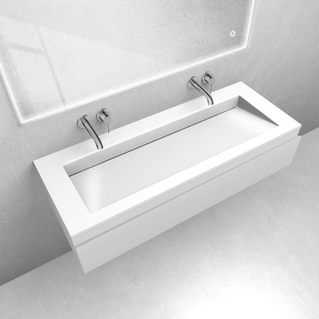 Oltens Vernal-Set: Waschtischunterschrank 120 cm mit Waschtisch „Stila LavaForm“ in Mattgrau/Hochglanzweiß 68815700