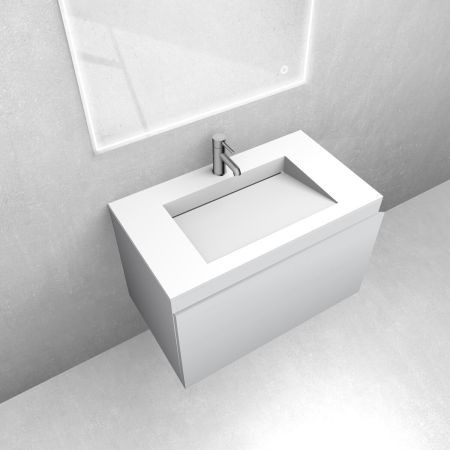 Oltens Vernal-Set: 80 cm breiter Waschtischunterschrank mit Stila LavaForm-Waschbecken in Mattgrau/Mattweiß 68823700