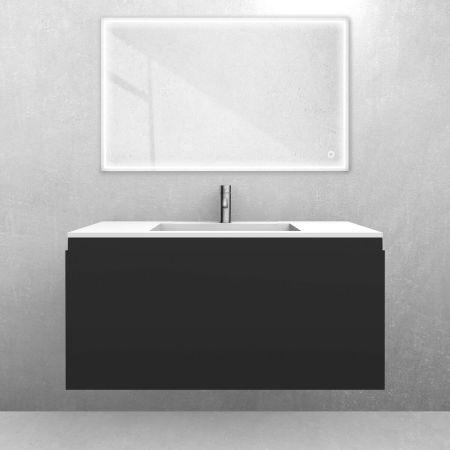 Oltens Vernal-Set: Waschtischunterschrank 100 cm mit Waschtisch „Stila LavaForm“ in Schwarz matt/Weiß matt 68826300