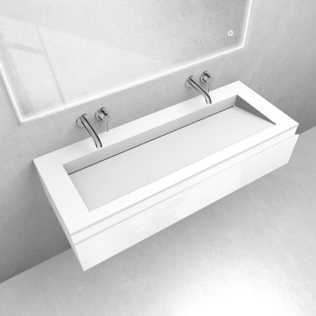 Oltens Vernal-Set: 120 cm breiter Waschtischunterschrank mit Stila LavaForm-Waschbecken in Weiß glänzend/Weiß matt 68827000
