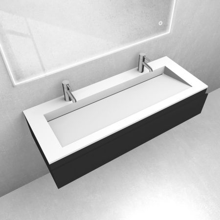 Oltens Vernal-Set: Waschtischunterschrank 120 cm mit Waschtisch „Stila LavaForm“ in Mattschwarz/Mattweiß 68827300