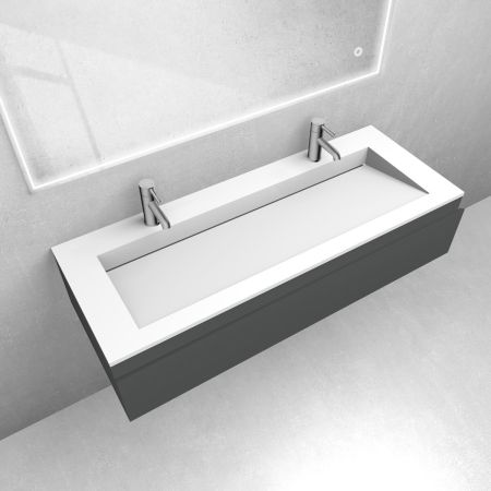 Oltens Vernal-Set: Waschtischunterschrank 120 cm mit Waschtisch „Stila LavaForm“ in Graphit matt/Weiß matt 68827400