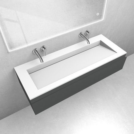 Oltens Vernal-Set: Waschtischunterschrank 120 cm mit Waschtisch „Stila LavaForm“ in Graphit matt/Weiß matt 68827400