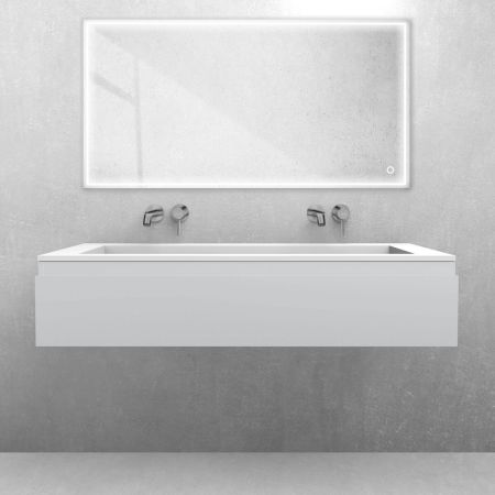 Oltens Vernal-Set: Waschtischunterschrank 120 cm mit Waschtisch „Stila LavaForm“ in Mattgrau/Mattweiß 68827700