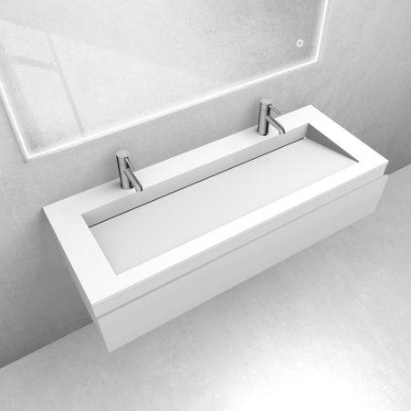 Oltens Vernal-Set: Waschtischunterschrank 120 cm mit Waschtisch „Stila LavaForm“ in Mattgrau/Mattweiß 68827700