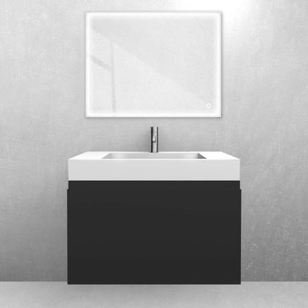 Oltens Vernal-Set: 80-cm-Waschtischunterschrank mit Stila LavaForm-Waschbecken in Mattschwarz/Hochglanzweiß 68835300