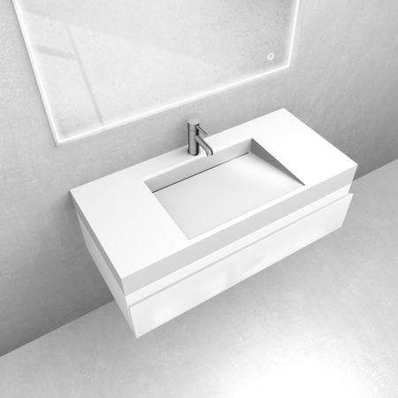 Oltens Vernal-Set: 100 cm breiter Waschtischunterschrank mit Stila LavaForm-Waschbecken in Weiß glänzend 68837000