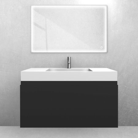 Oltens Vernal-Set: Waschtischunterschrank 100 cm mit Waschtisch „Stila LavaForm“ in Schwarz matt/Weiß glänzend 68838300