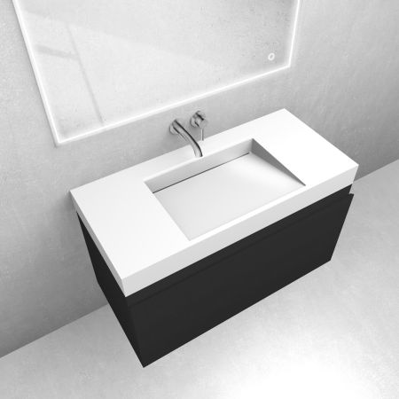 Oltens Vernal-Set: Waschtischunterschrank 100 cm mit Waschtisch „Stila LavaForm“ in Schwarz matt/Weiß glänzend 68838300