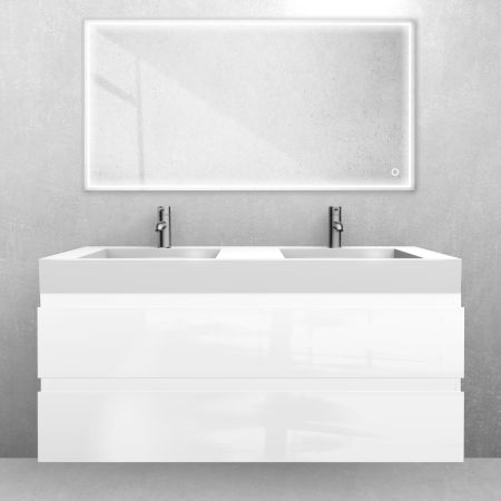 Oltens Vernal-Set: 120 cm breiter Waschtischunterschrank mit Stila LavaForm-Waschbecken in Weiß Hochglanz 68839000
