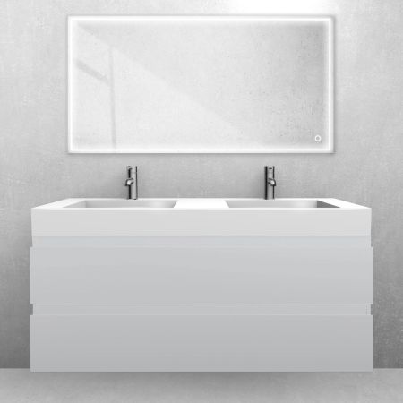 Oltens Vernal-Set: Waschtischunterschrank 120 cm mit Waschtisch „Stila LavaForm“ in Mattgrau/Hochglanzweiß 68839700