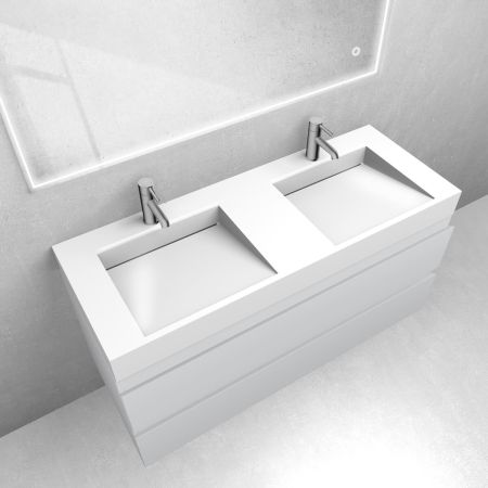 Oltens Vernal-Set: Waschtischunterschrank 120 cm mit Waschtisch „Stila LavaForm“ in Mattgrau/Hochglanzweiß 68839700