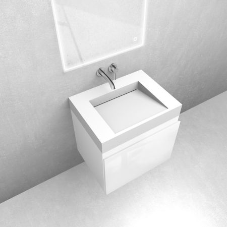 Zestaw Oltens Vernal szafka podumywalkowa 60 cm z umywalką Stila LavaForm biały połysk/biały mat 68842000