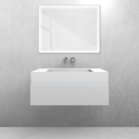 Oltens Vernal-Set: 80 cm breiter Waschtischunterschrank mit Stila LavaForm-Waschbecken in Mattgrau/Mattweiß 68844700