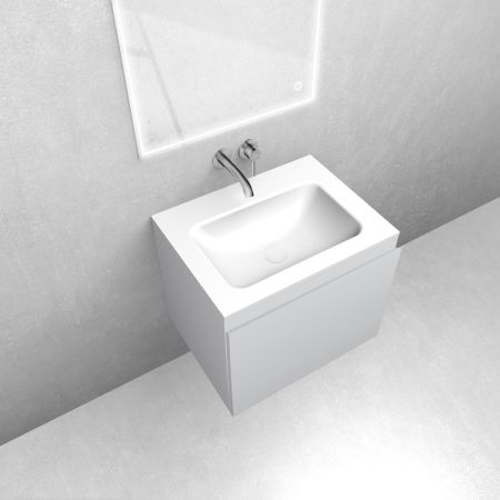 Oltens Vernal-Set: 60-cm-Waschtischunterschrank mit Waschbecken „Kalla LavaForm“ in Mattgrau/Hochglanzweiß 68852700