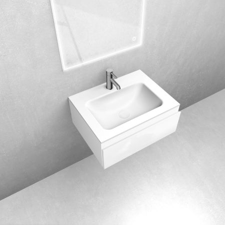 Oltens Vernal set: 60 cm vanity unit with Kalla LavaForm washbasin, gloss white/matt white, 68860000