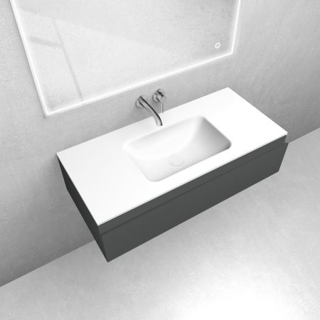 Oltens Vernal-Set: Waschtischunterschrank 100 cm mit Waschtisch „Kalla LavaForm“ in Graphit matt/Weiß matt 68866400