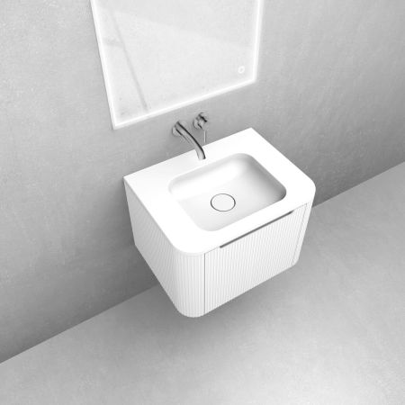Zestaw Oltens Hamnes szafka podumywalkowa 60 cm z umywalką biały mat/biały połysk 68876000