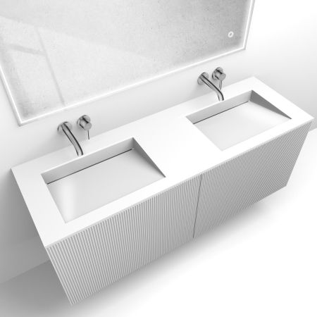 Oltens Lun Rila set: 140 cm grooved vanity unit with Stila LavaForm washbasin in matt white/gloss white 68886000