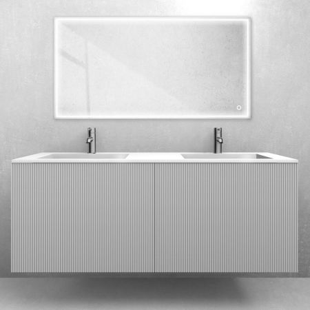 Oltens Lun Rila set: 140 cm grooved vanity unit with Stila LavaForm washbasin in matt white/gloss white 68886000