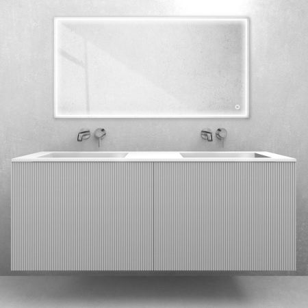 Oltens Lun Rila set: 140 cm grooved vanity unit with Stila LavaForm washbasin in matt white/gloss white 68886000