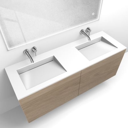 Oltens Lun Rila set: 140 cm grooved vanity unit with Stila LavaForm washbasin in oak/high-gloss white 68886060