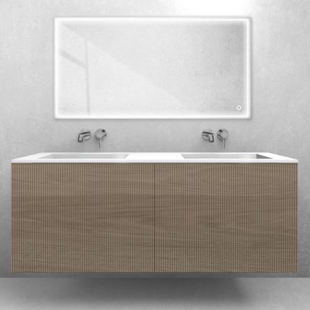 Oltens Lun Rila set: 140 cm grooved vanity unit with Stila LavaForm washbasin in oak/high-gloss white 68886060