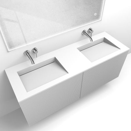 Oltens Lun Rila set: 140 cm grooved vanity unit with Stila LavaForm washbasin in matt white 68888000