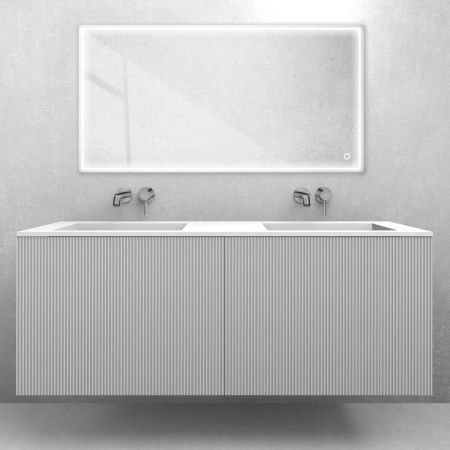 Oltens Lun Rila set: 140 cm grooved vanity unit with Stila LavaForm washbasin in matt white 68888000