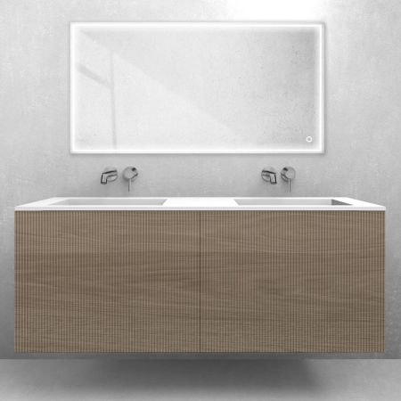Set „Oltens Lun Rila“ – Waschtischunterschrank 140 cm, geriffelt, mit Waschbecken „Stila LavaForm“ in Eiche/Weiß matt 68888060