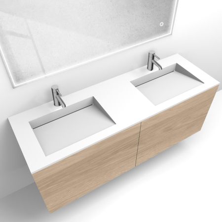 Oltens Lun-Set: Waschtischunterschrank 140 cm mit Waschtisch „Stila LavaForm“ in Eiche/Weiß matt 68889060