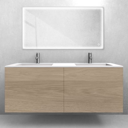 Oltens Lun-Set: Waschtischunterschrank 140 cm mit Waschtisch „Stila LavaForm“ in Eiche/Weiß matt 68889060