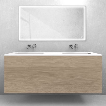 Oltens Lun-Set: Waschtischunterschrank 140 cm mit Waschtisch „Stila LavaForm“ in Eiche/Weiß matt 68889060