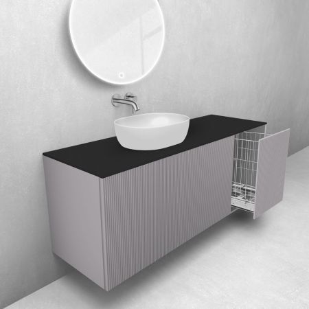 Oltens Lun Rila zestaw mebli łazienkowych 140 cm ryflowany z blatem i koszem cargo kaszmir/czarny mat 68893900