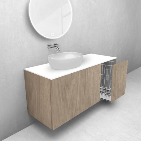 Oltens Lun zestaw mebli łazienkowych 120 cm z blatem i koszem cargo dąb/biały mat 68909060
