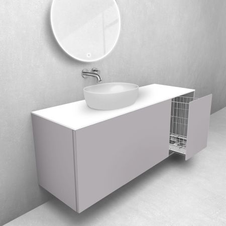 Oltens Lun zestaw mebli łazienkowych 140 cm z blatem i koszem cargo kaszmir/biały mat 68911900