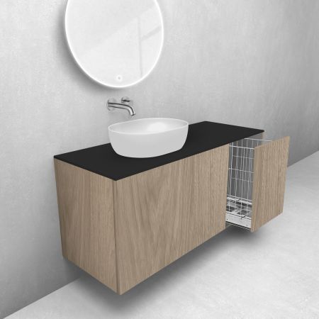 Oltens Lun zestaw mebli łazienkowych 120 cm z blatem i koszem cargo dąb/czarny mat 68915060