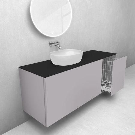 Oltens Lun zestaw mebli łazienkowych 140 cm z blatem i koszem cargo kaszmir/czarny mat 68917900