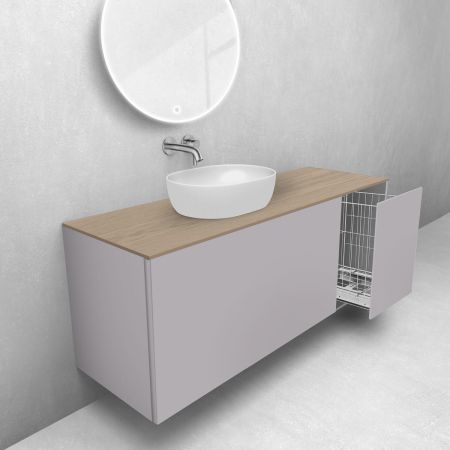 Oltens Lun zestaw mebli łazienkowych 140 cm z blatem i koszem cargo kaszmir/dąb 68923900
