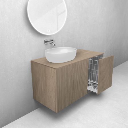 Oltens Lun Rila zestaw mebli łazienkowych 100 cm ryflowany z blatem i koszem cargo dąb 68925060