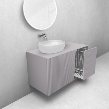 Oltens Lun Rila zestaw mebli łazienkowych 100 cm ryflowany z blatem i koszem cargo kaszmir 68925900