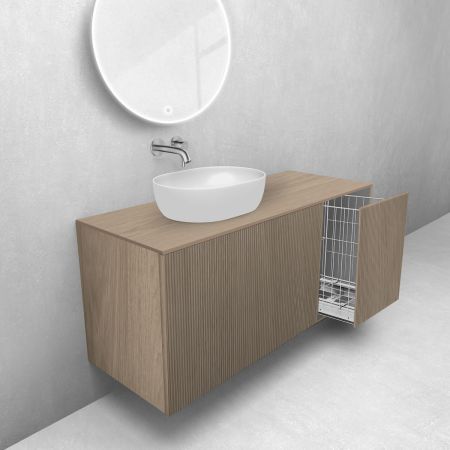 Oltens Lun Rila zestaw mebli łazienkowych 120 cm ryflowany z blatem i koszem cargo dąb 68927060