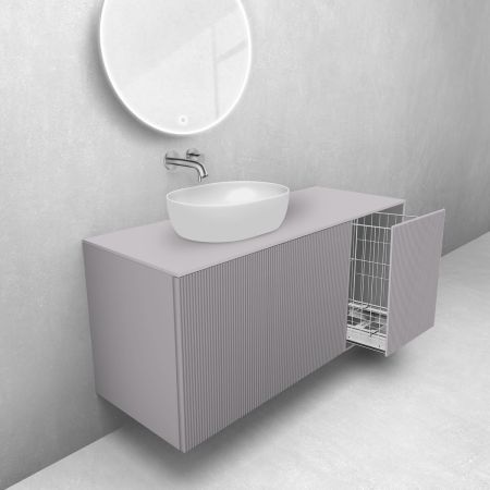 Oltens Lun Rila zestaw mebli łazienkowych 120 cm ryflowany z blatem i koszem cargo kaszmir 68927900