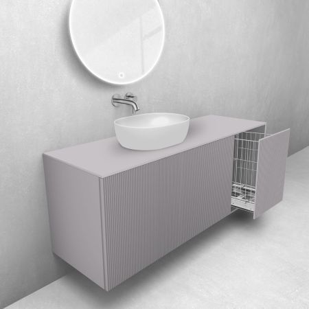 Oltens Lun Rila zestaw mebli łazienkowych 140 cm ryflowany z blatem i koszem cargo kaszmir 68929900
