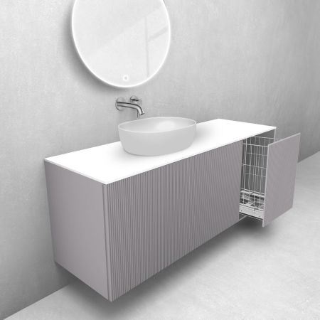 Oltens Lun Rila zestaw mebli łazienkowych 140 cm ryflowany z blatem i koszem cargo kaszmir/biały mat 68935900